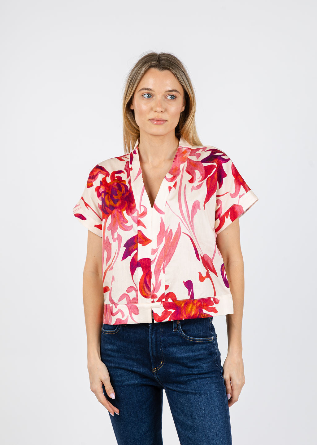 Finley Suki Popover Top in Kyoto Floral available at Barbara Katz