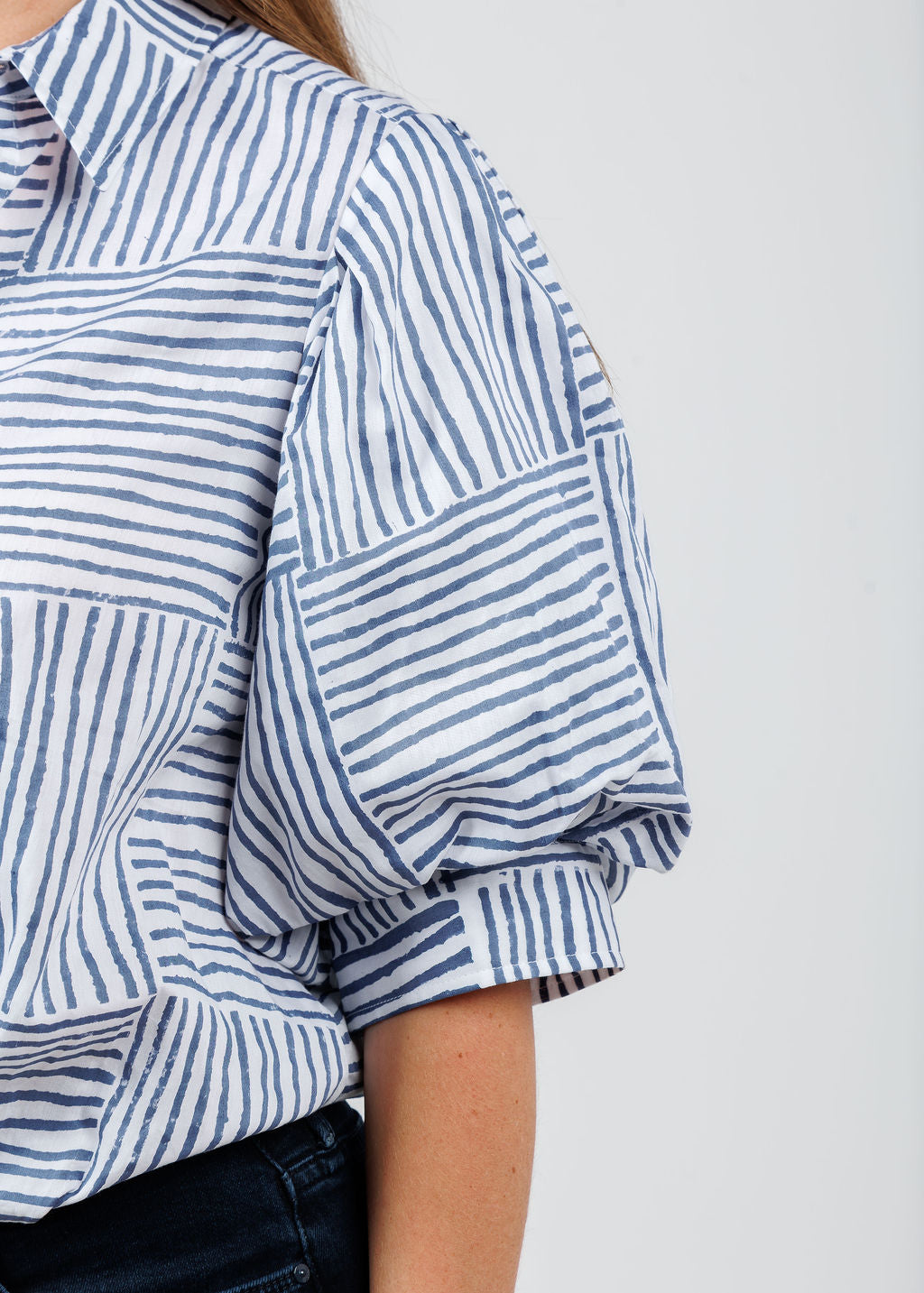 Finley Bomba Mended Block Stripe Shirt in Navy available at Barbara Katz
