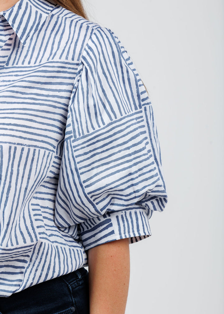 Finley Bomba Mended Block Stripe Shirt in Navy available at Barbara Katz