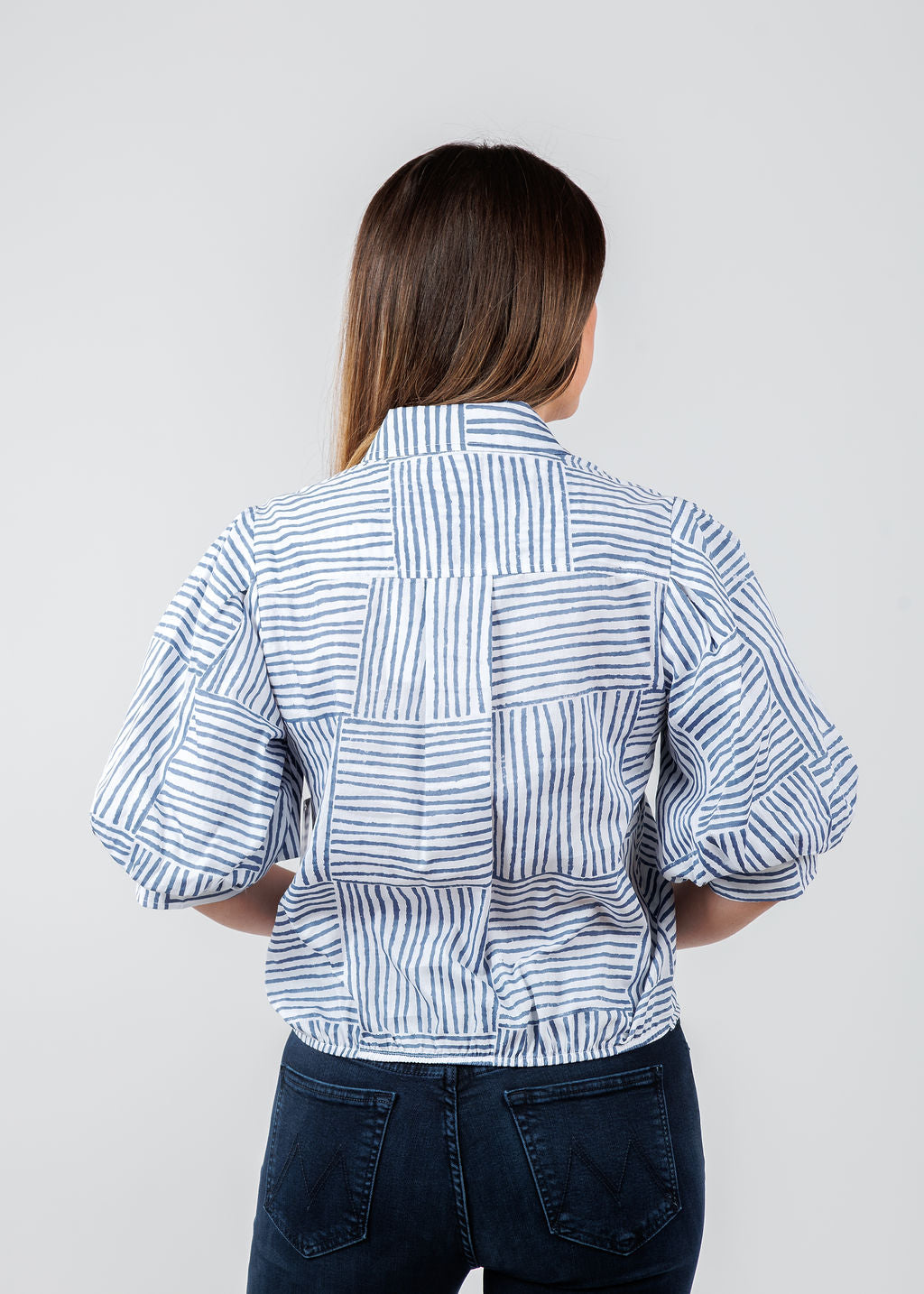 Finley Bomba Mended Block Stripe Shirt in Navy available at Barbara Katz