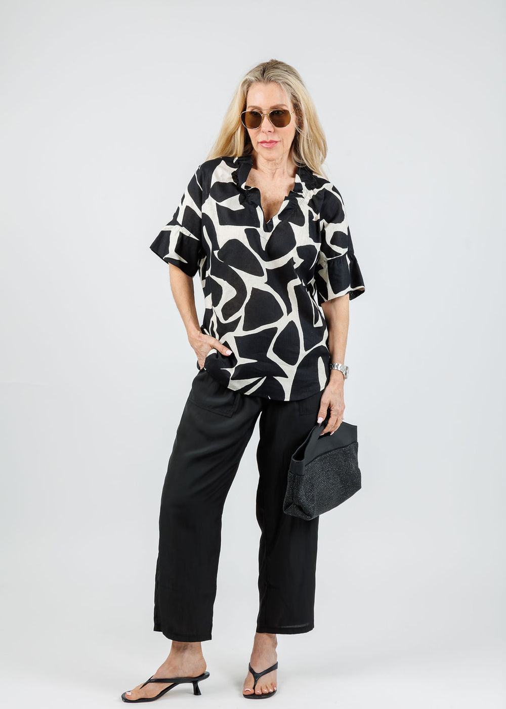 Finley Crosby Puzzle Print Top in Natural/Black available at Barbara Katz