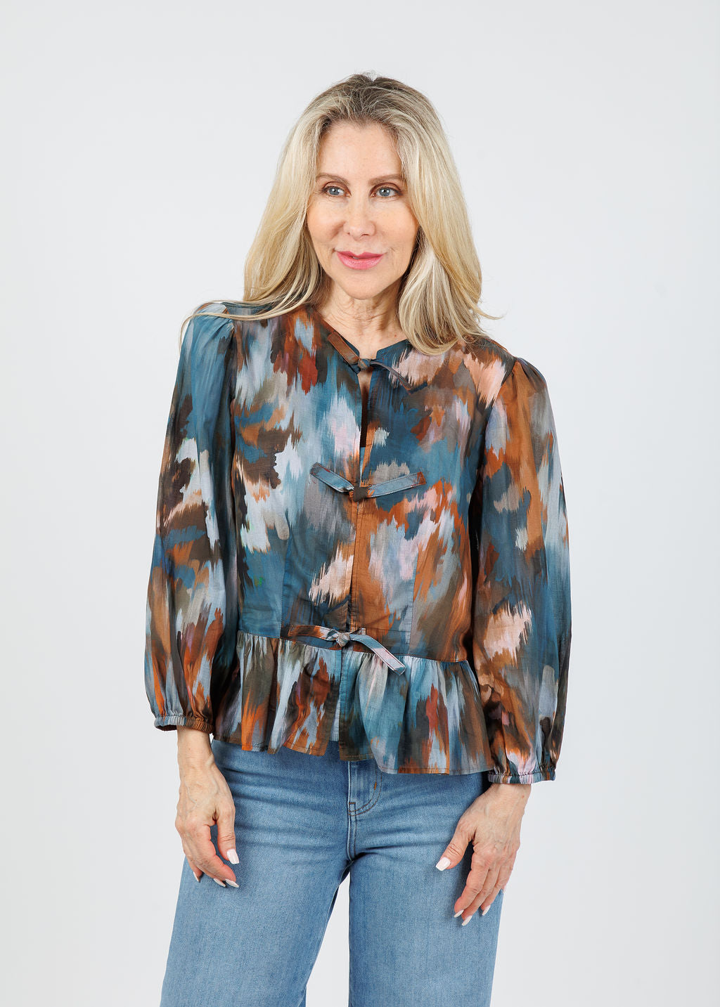 Finley Luna Autumn Top in Teal/Brown available at Barbara Katz
