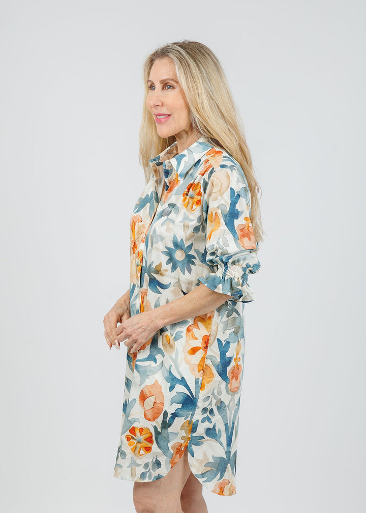 Finley Miller Terra Floral Dress in Natural/Teal available at Barbara Katz