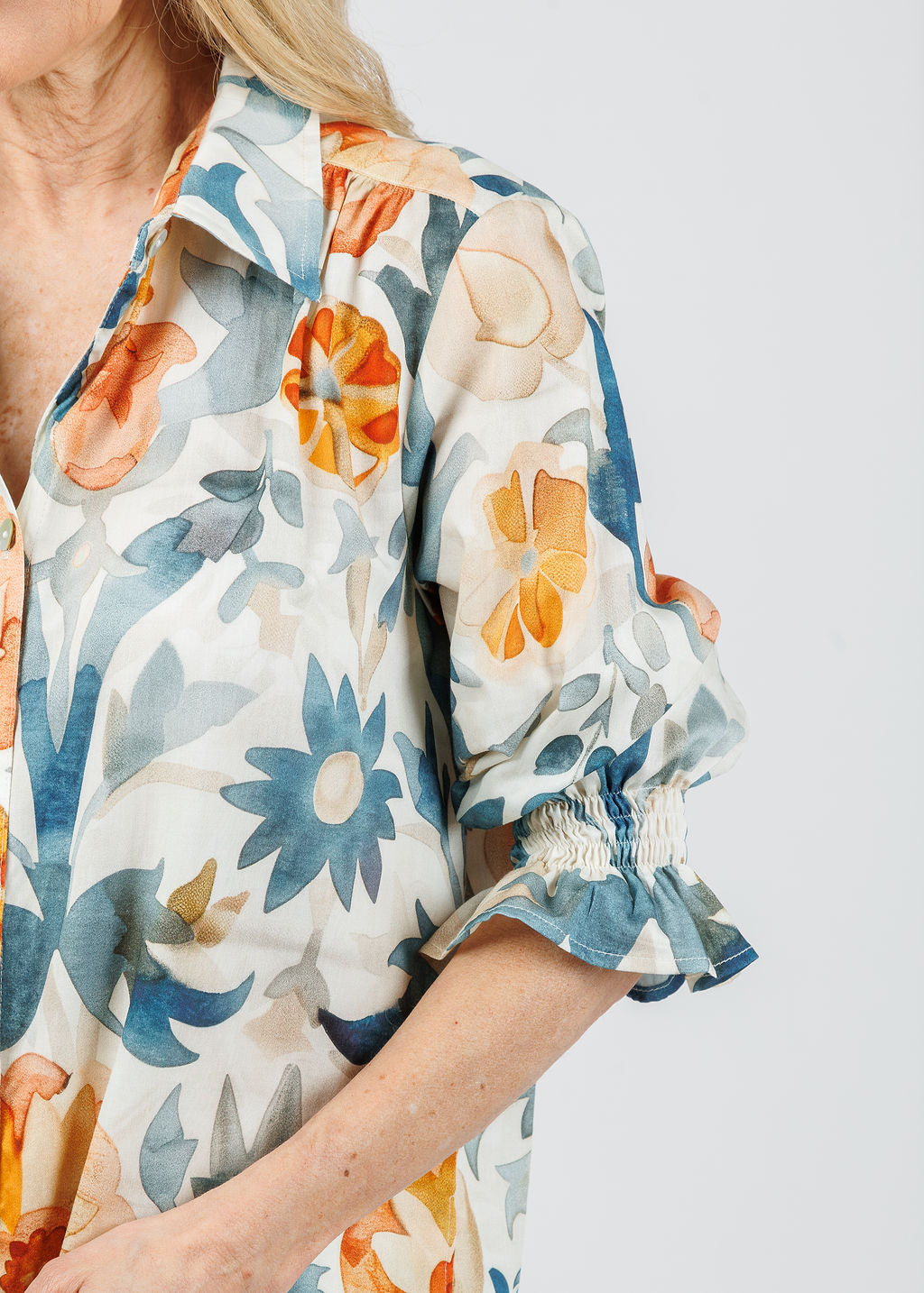 Finley Miller Terra Floral Dress in Natural/Teal available at Barbara Katz