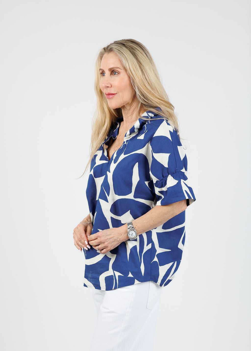Finley Crosby Puzzle Print Top in Natural/Blue available at Barbara Katz