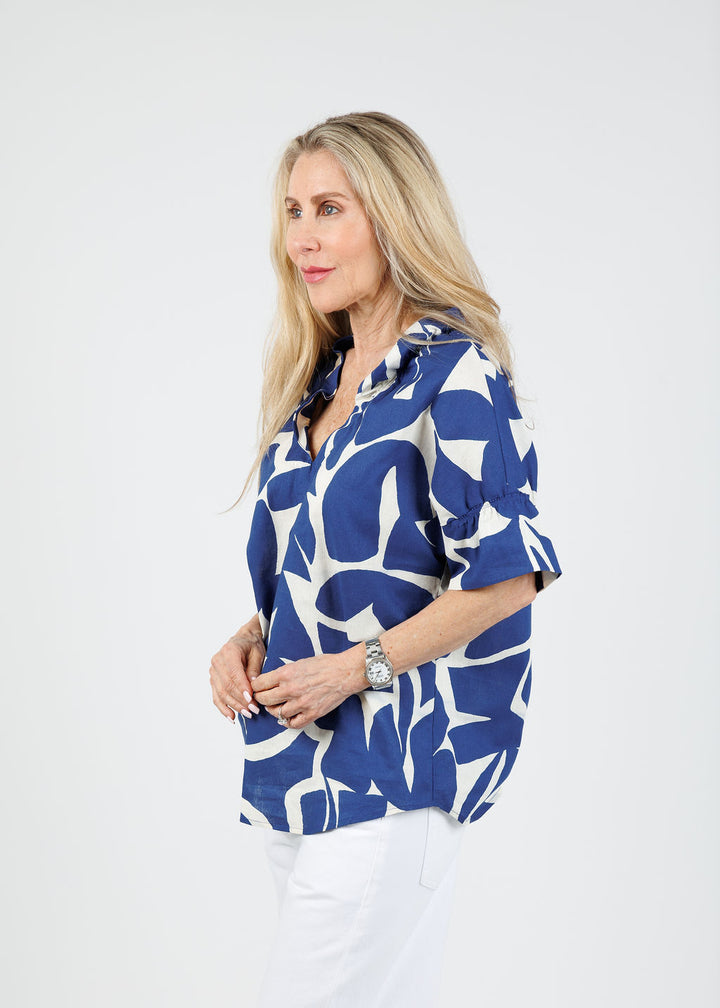 Finley Crosby Puzzle Print Top in Natural/Blue available at Barbara Katz
