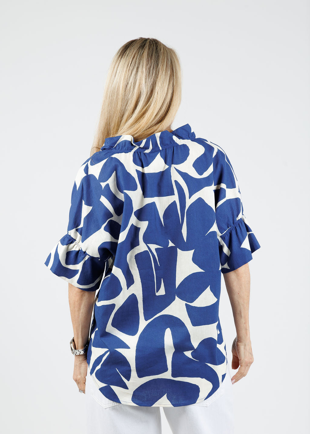 Finley Crosby Puzzle Print Top in Natural/Blue available at Barbara Katz