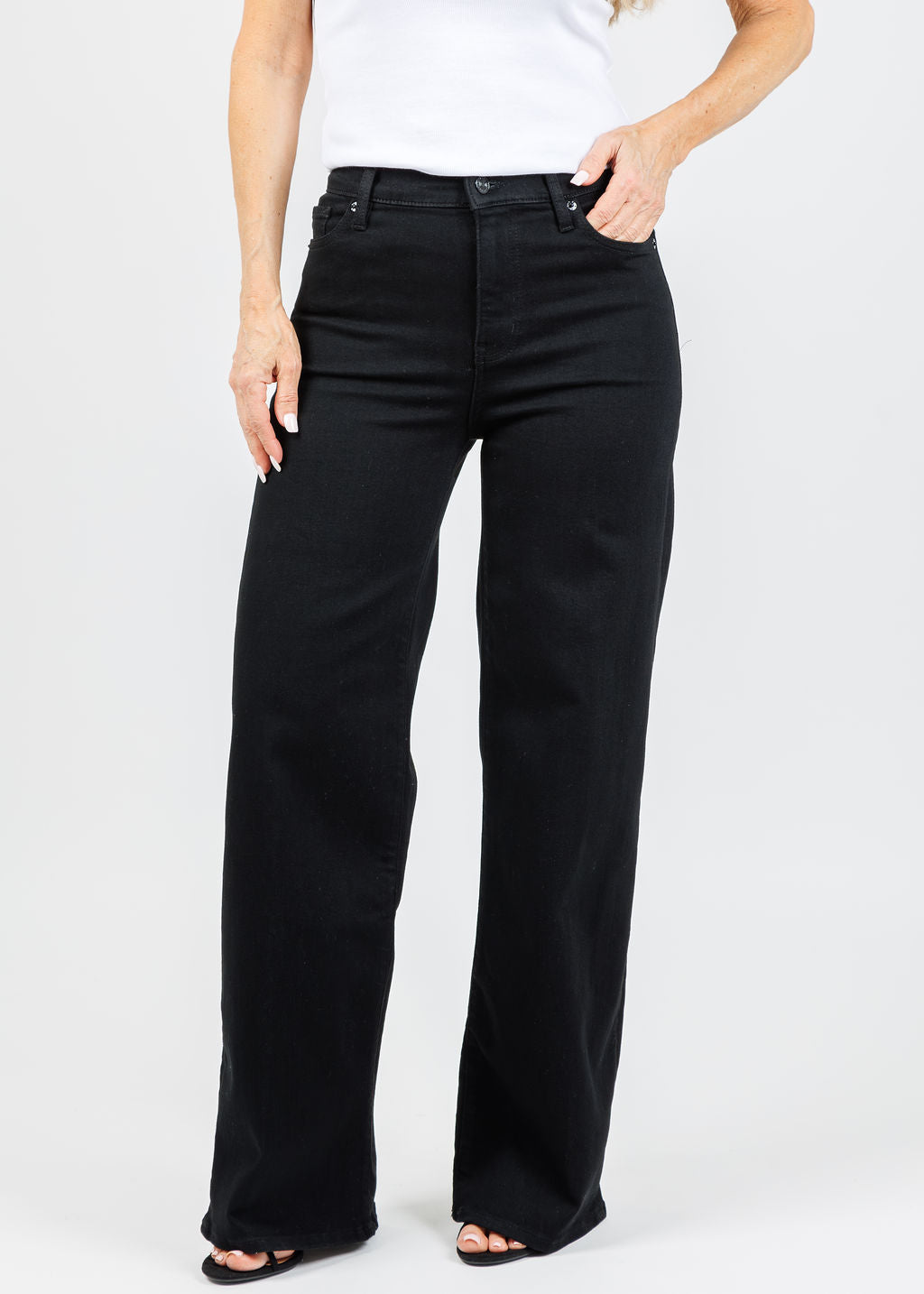 Frame Le Slim Palazzo Jeans in Black available at Barbara Katz