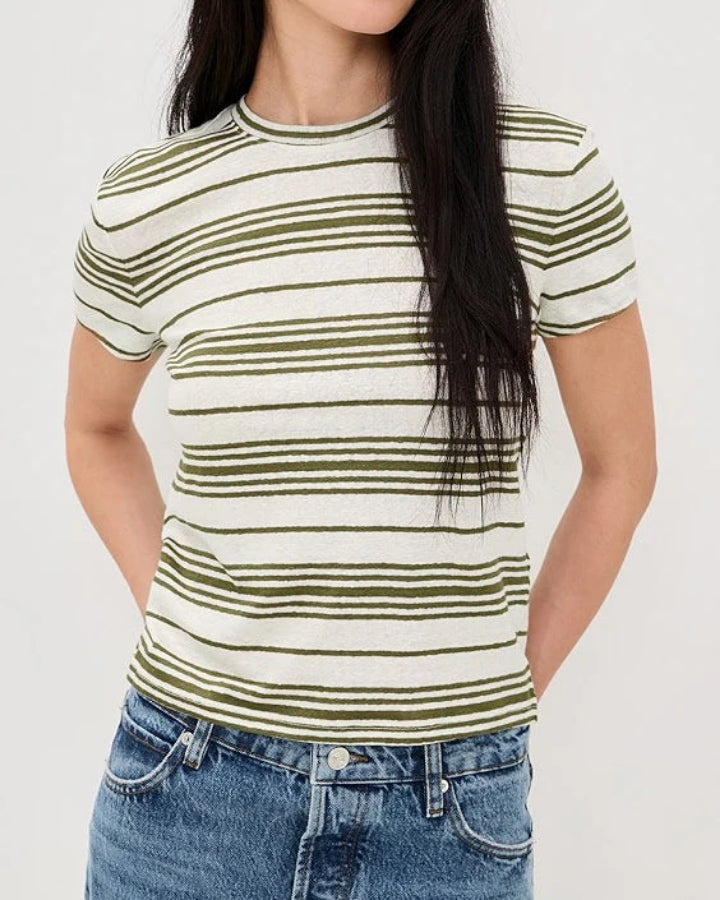 Frame The Ringer Linen Baby Tee in Military Multi available at Barbara Katz