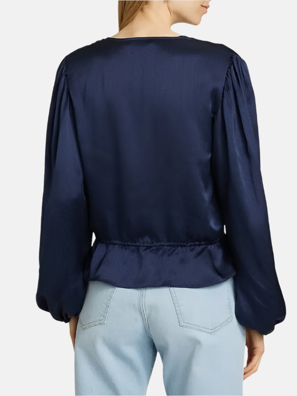 Frame Cinched V-Neck Blouse - Navy