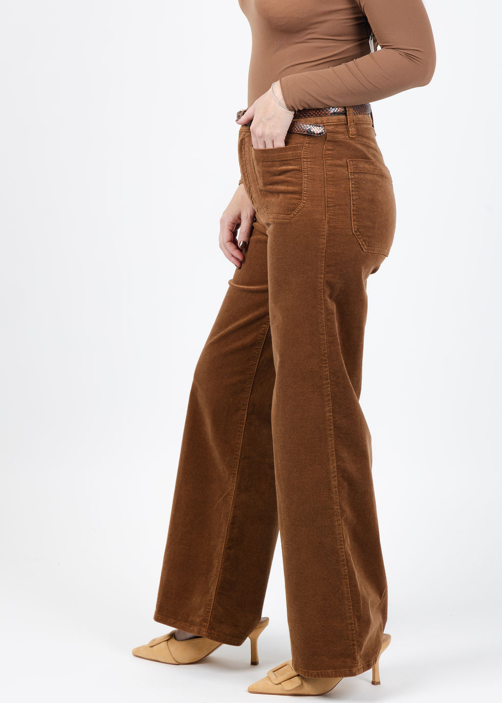 Frame Le Slim Palazzo Modernist Pocket Corduroy in Maple Brown available at Barbara Katz
