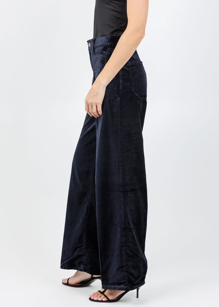 Frame Le Slim Palazzo Modernist Pocket Jeans in Navy Velvet available at Barbara Katz