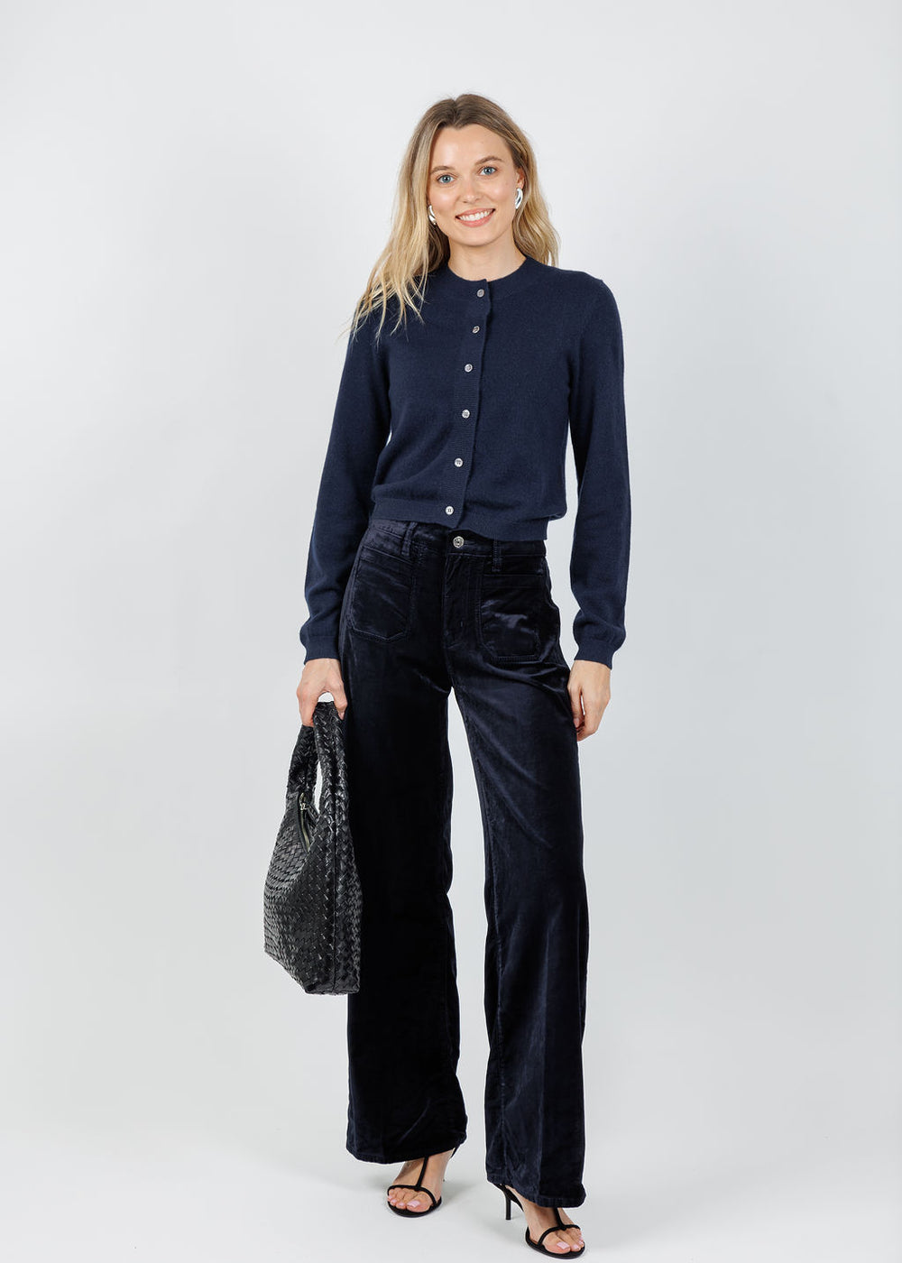 Frame Le Slim Palazzo Modernist Pocket Jeans in Navy Velvet available at Barbara Katz