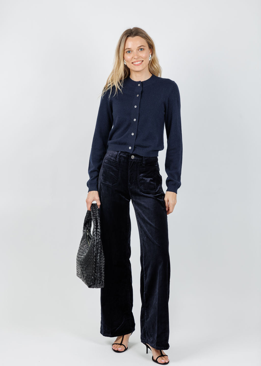 Frame Le Slim Palazzo Modernist Pocket Jeans in Navy Velvet available at Barbara Katz