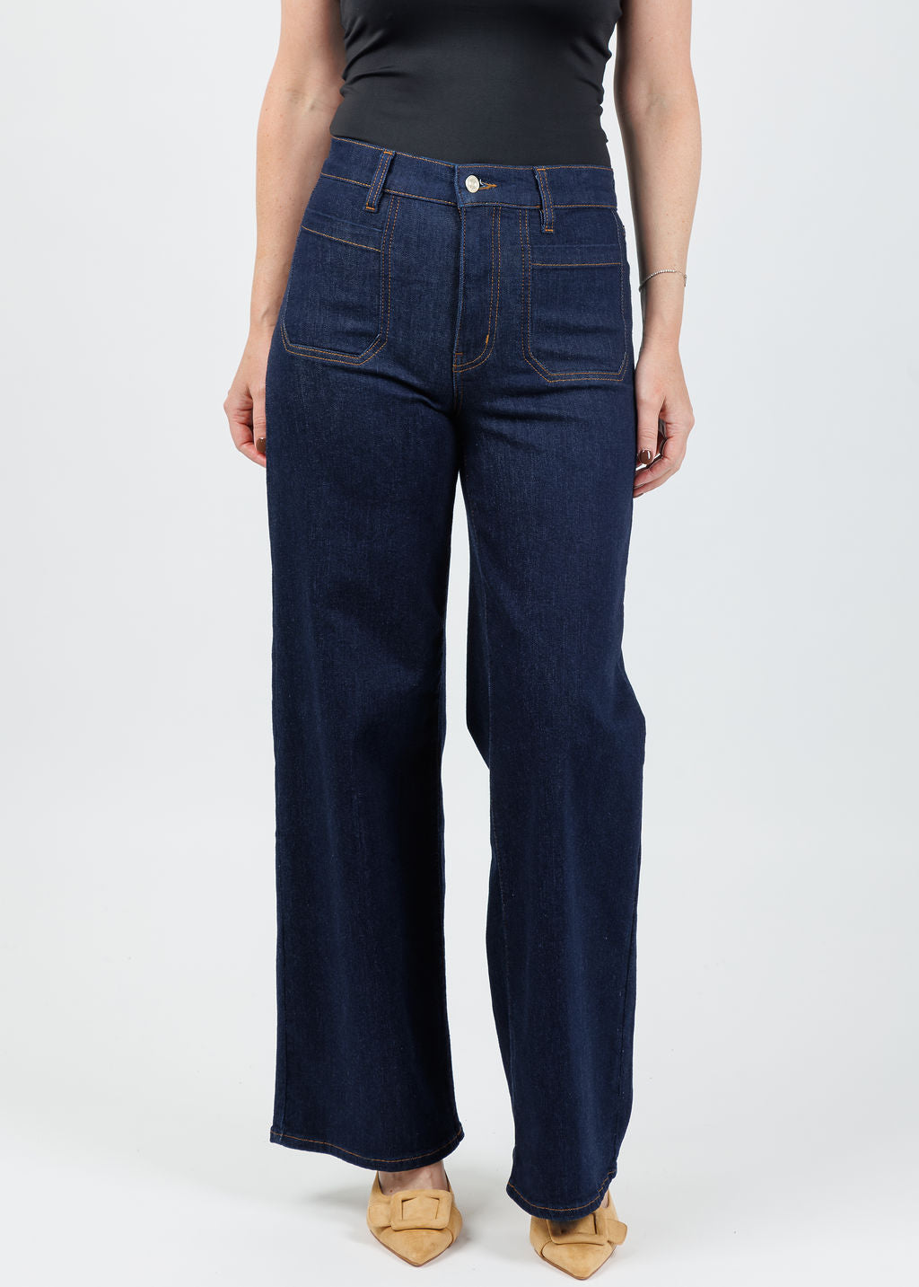 Frame Le Slim Palazzo Modernist Pocket Jeans in Rinse available at Barbara Katz