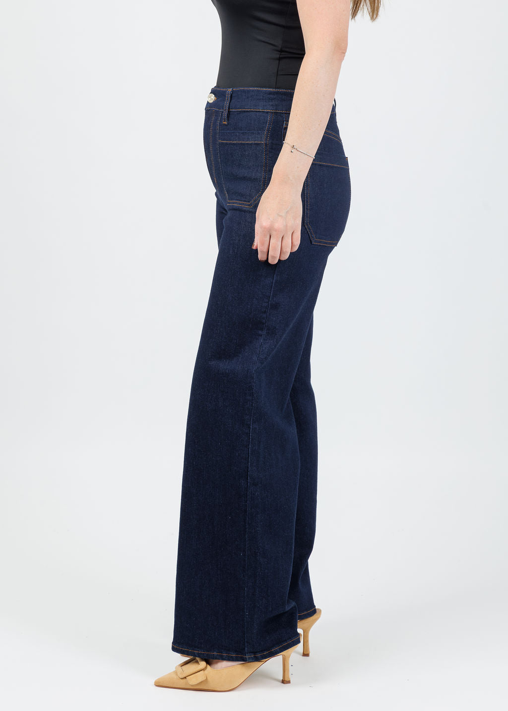 Frame Le Slim Palazzo Modernist Pocket Jeans in Rinse available at Barbara Katz
