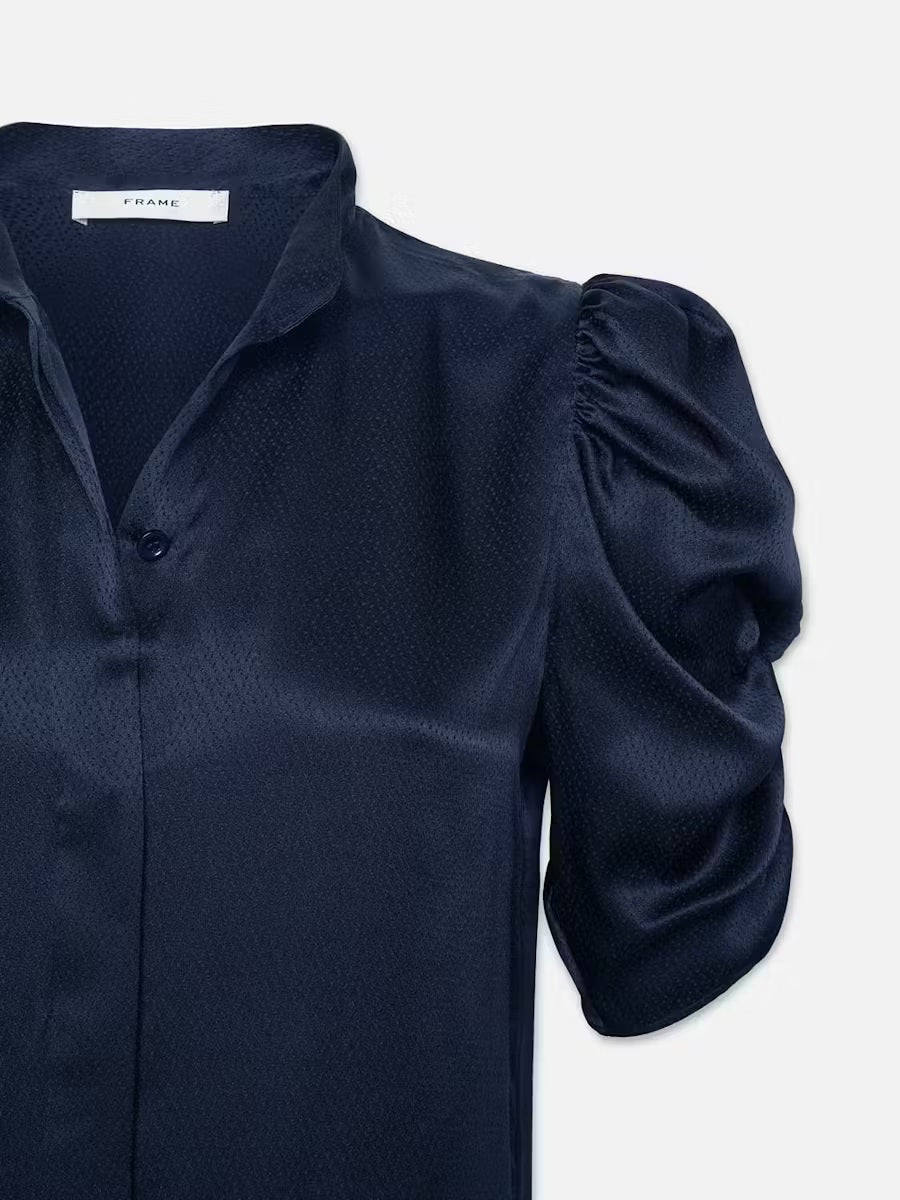 Frame FRAME Puff Sleeve Silk Button-Up Shirt, Main, color, Navy FRAME Puff Sleeve Silk Button-Up Shirt, Alternate, color, Navy