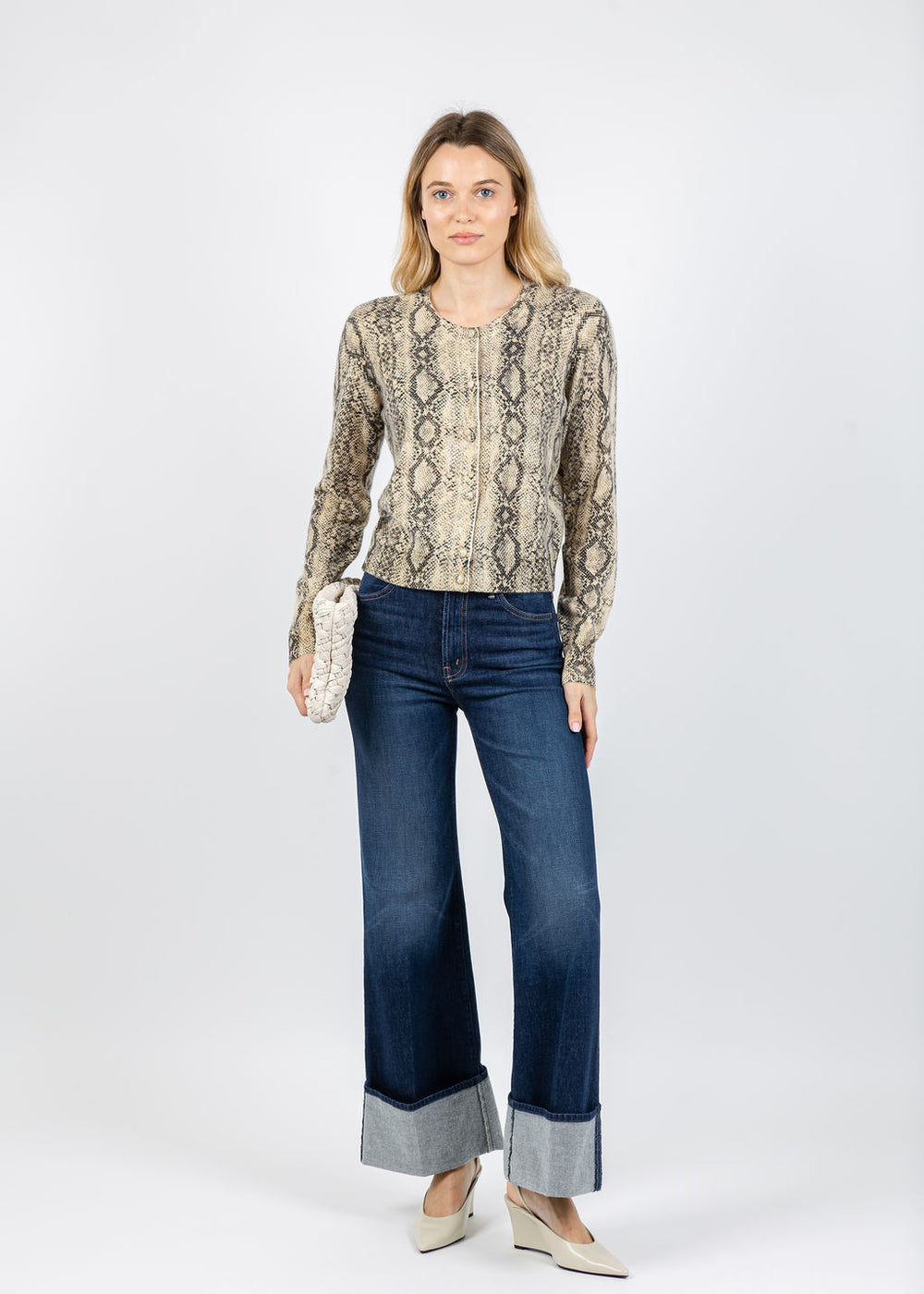 Frame The Cashmere Snake Cardigan in Camel Multi available at Barbara Katz