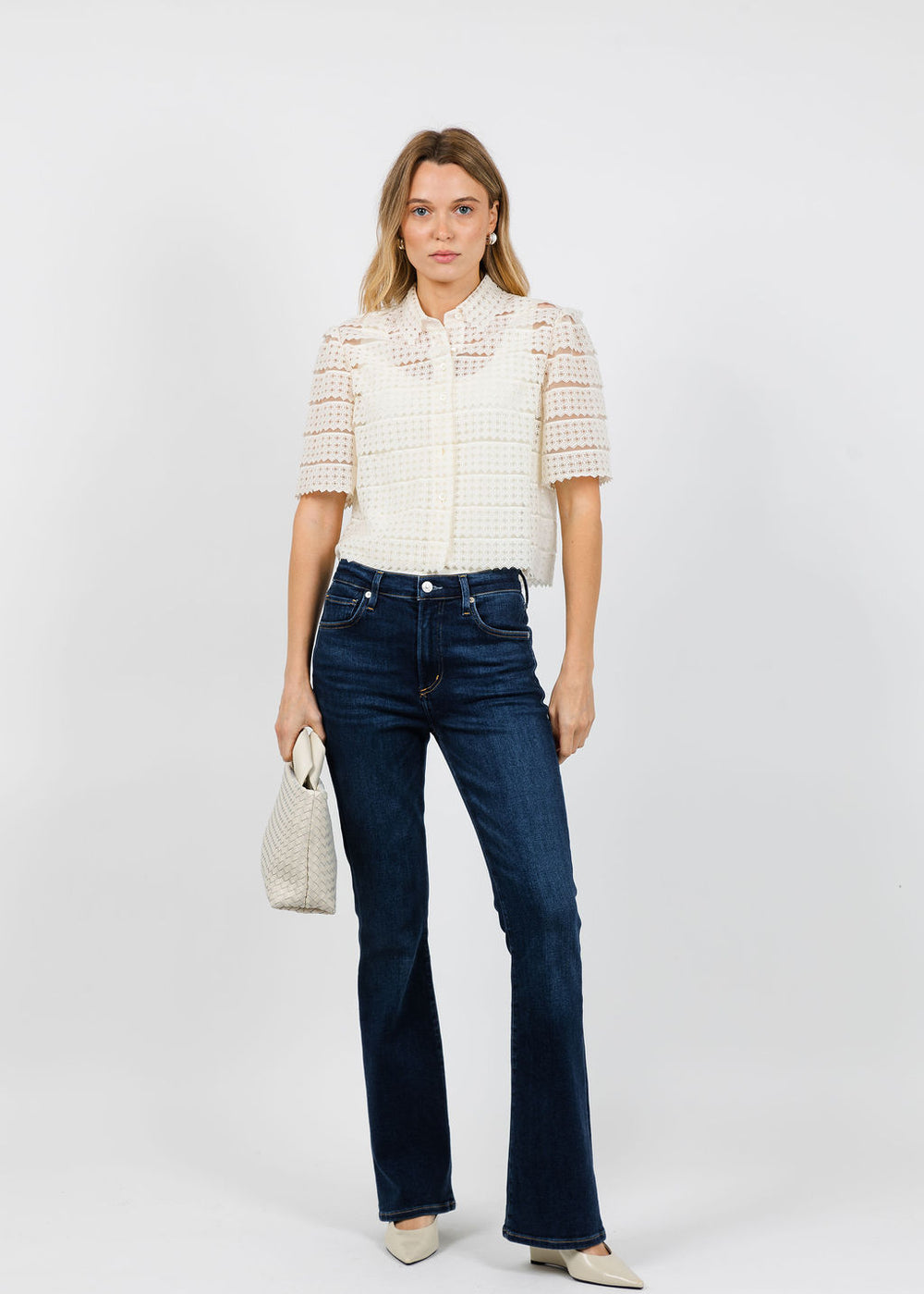 Frame The Lattice Crochet Blouse in Cream available at Barbara Katz