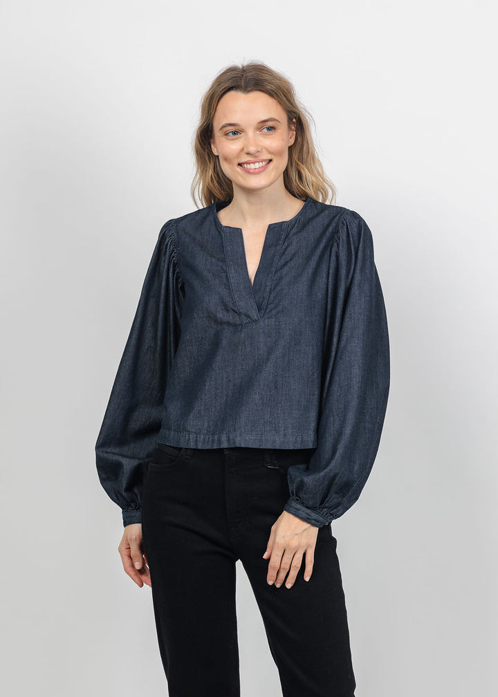 Frame The Off Duty Long Sleeve Popover in Rinse available at Barbara Katz