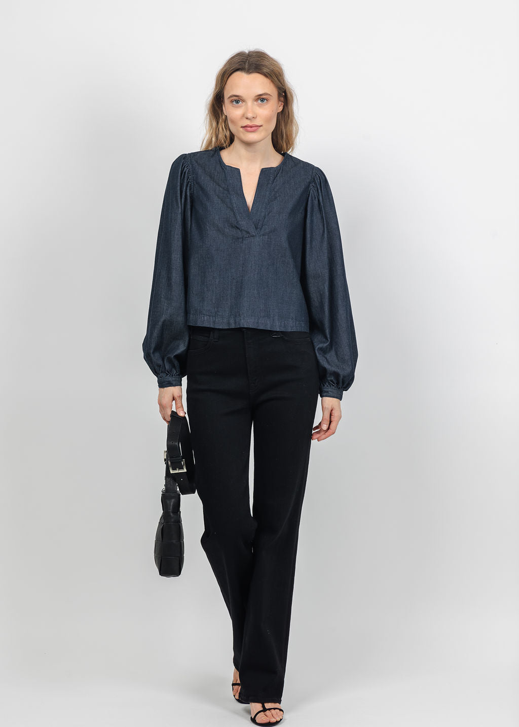 Frame The Off Duty Long Sleeve Popover in Rinse available at Barbara Katz