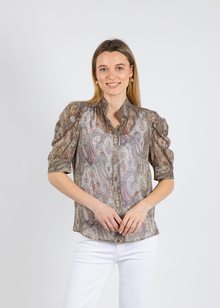 Frame The Paisley Gillian Top in Ecru Multi available at Barbara Katz