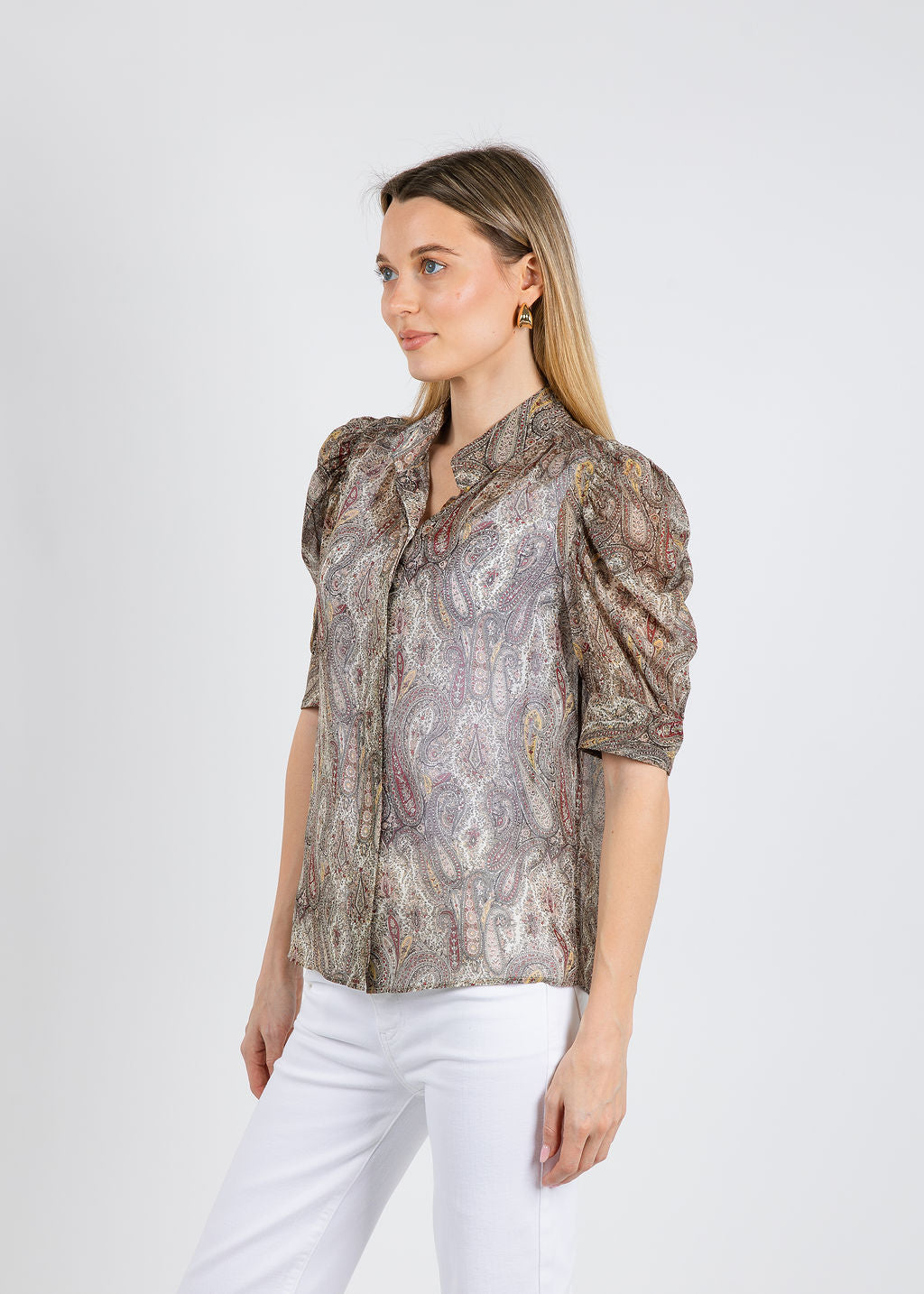 Frame The Paisley Gillian Top in Ecru Multi available at Barbara Katz
