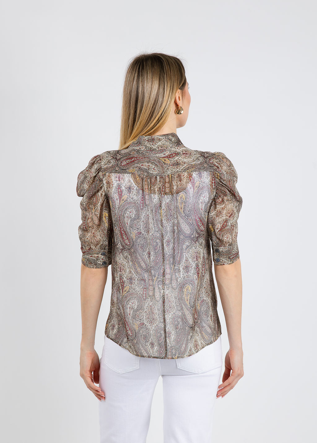 Frame The Paisley Gillian Top in Ecru Multi available at Barbara Katz
