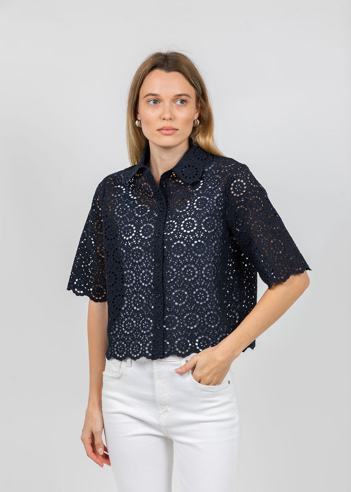 The Petal Eyelet Shirt - Navy