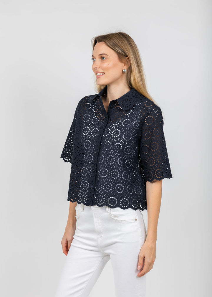 The Petal Eyelet Shirt - Navy