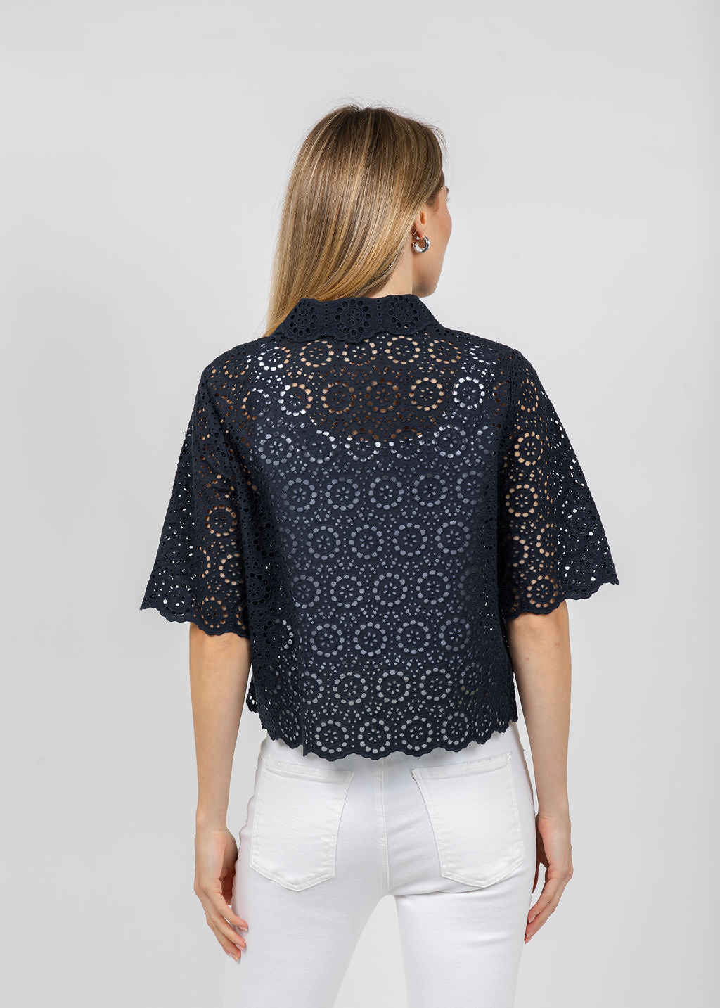 The Petal Eyelet Shirt - Navy