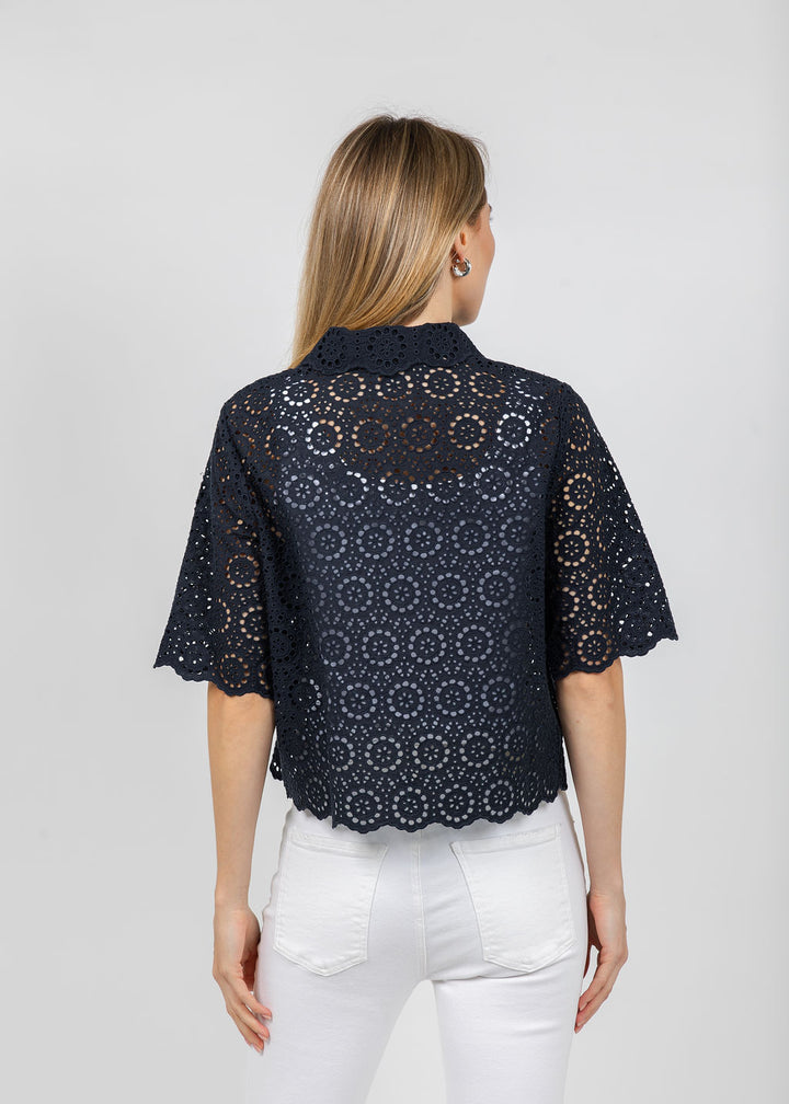 The Petal Eyelet Shirt - Navy