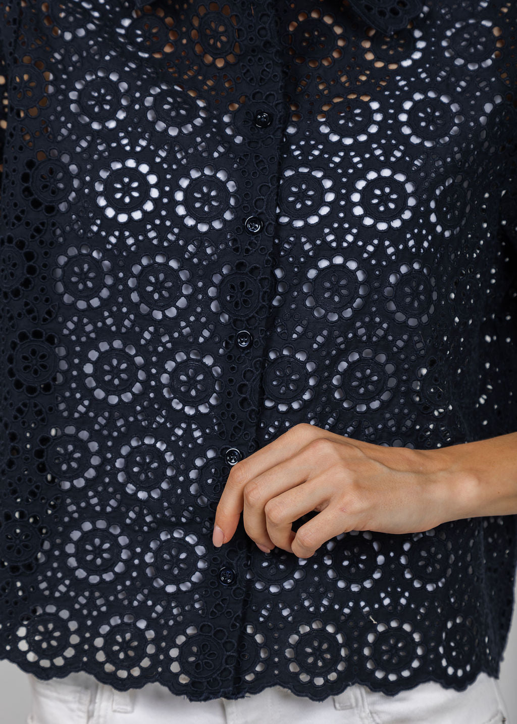 The Petal Eyelet Shirt - Navy
