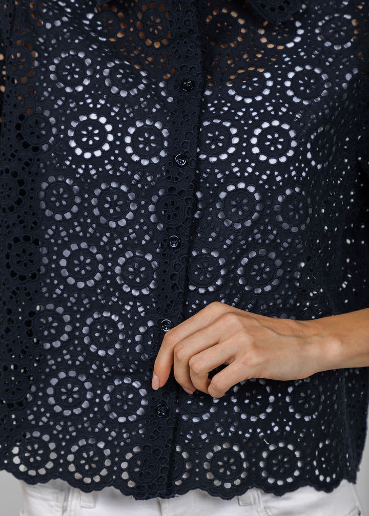 The Petal Eyelet Shirt - Navy
