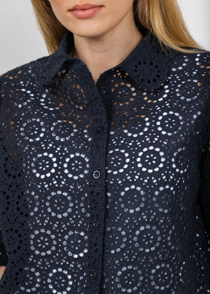The Petal Eyelet Shirt - Navy