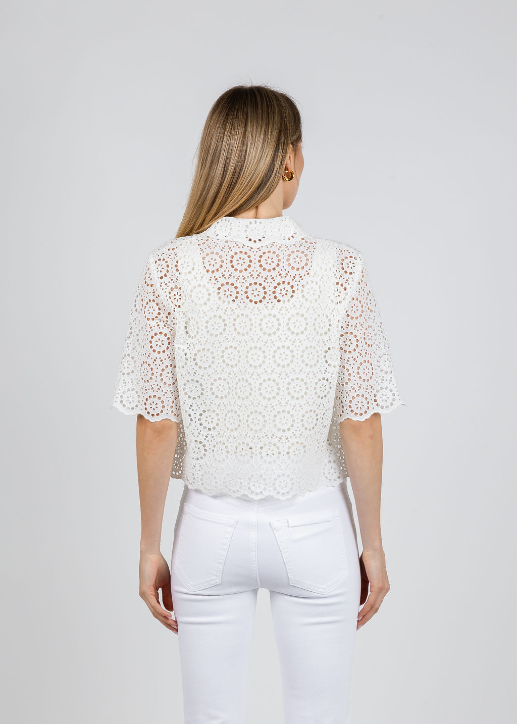 Frame The Petal Eyelet Shirt in White available at Barbara Katz