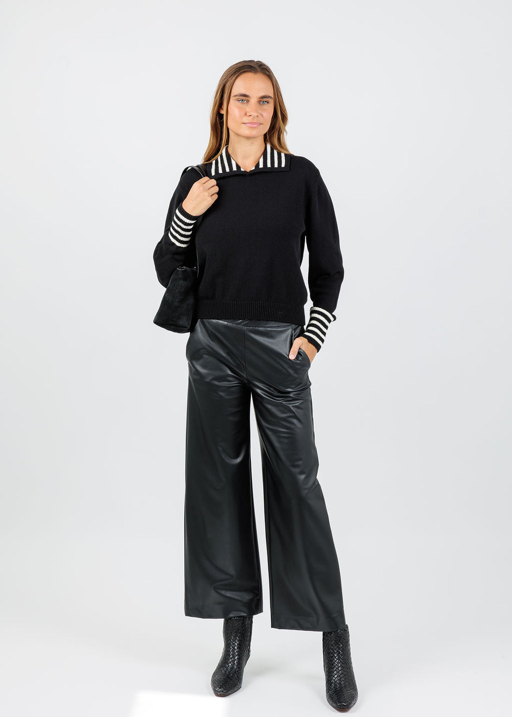 Frame The Sailor Pullover Sweater in Black Multi available at Barbara Katz