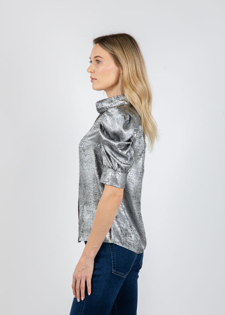 Frame The Shiny Gillian Top in Gunmetal available at Barbara Katz