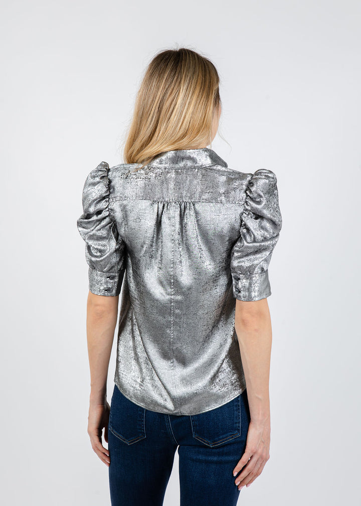 Frame The Shiny Gillian Top in Gunmetal available at Barbara Katz