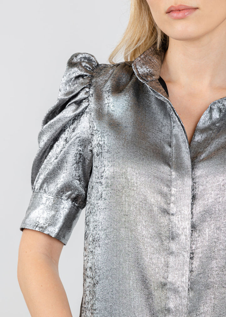 Frame The Shiny Gillian Top in Gunmetal available at Barbara Katz