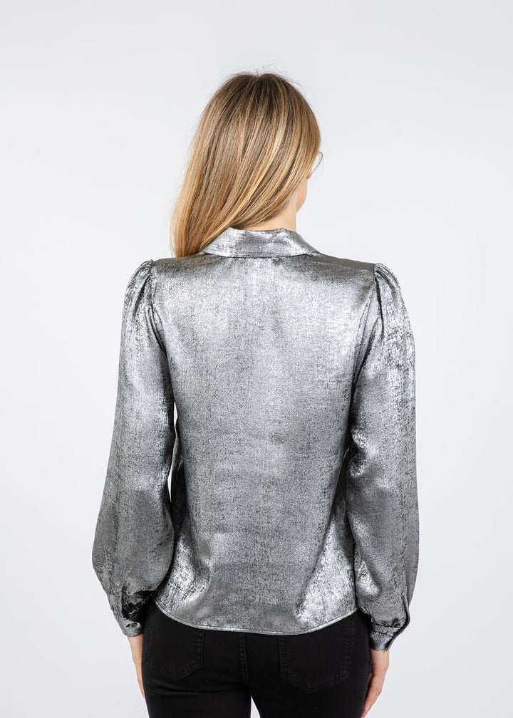 Frame The Shiny Staple Blouse in Gunmetal available at Barbara Katz