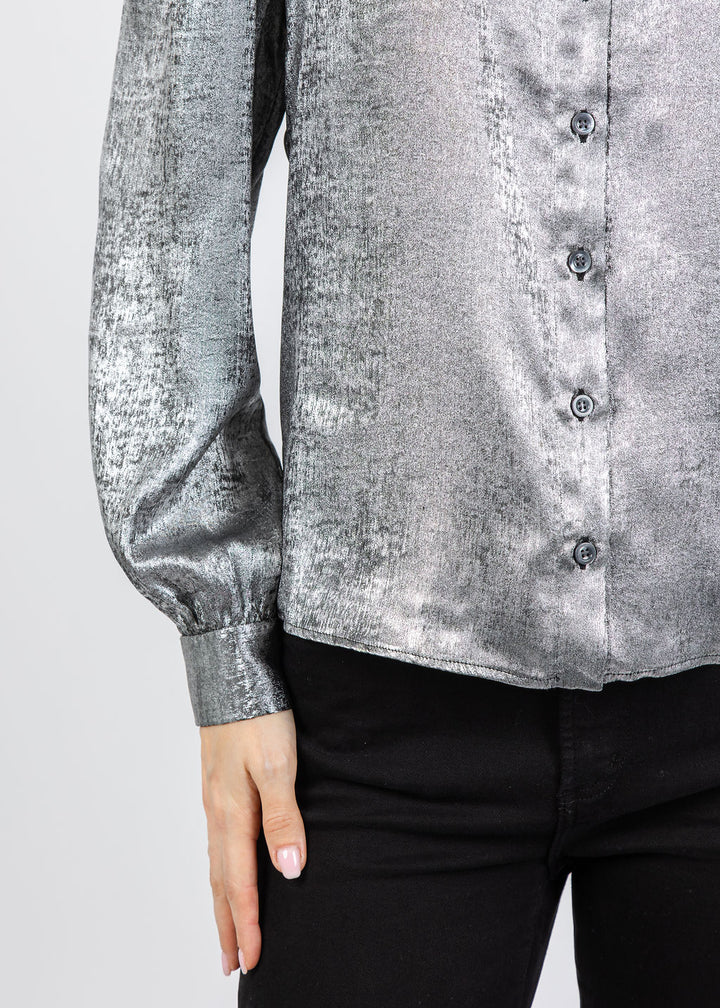 Frame The Shiny Staple Blouse in Gunmetal available at Barbara Katz