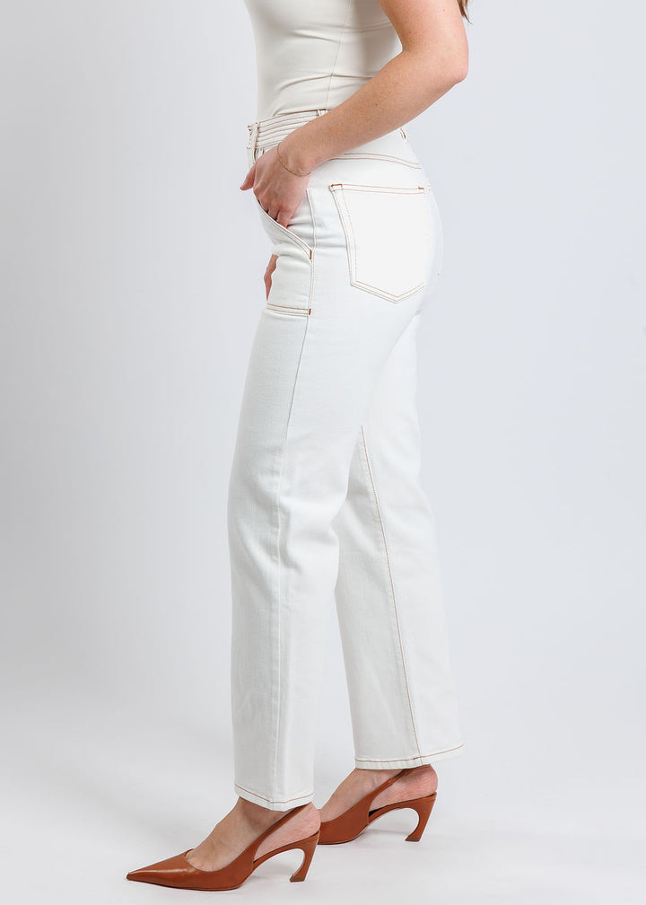 Frame The Trapunto Straight Denim Trouser in Au Natural Clean available at Barbara Katz