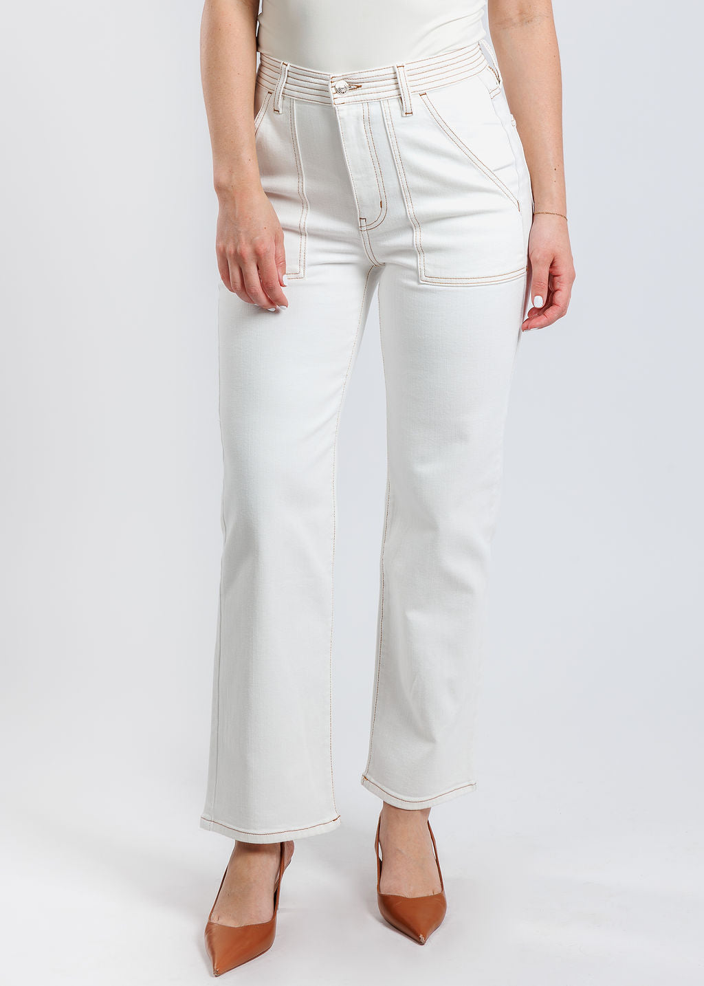 Frmae The Trapunto Straight Denim Trouser in Au Natural Clean available at Barbara Katz