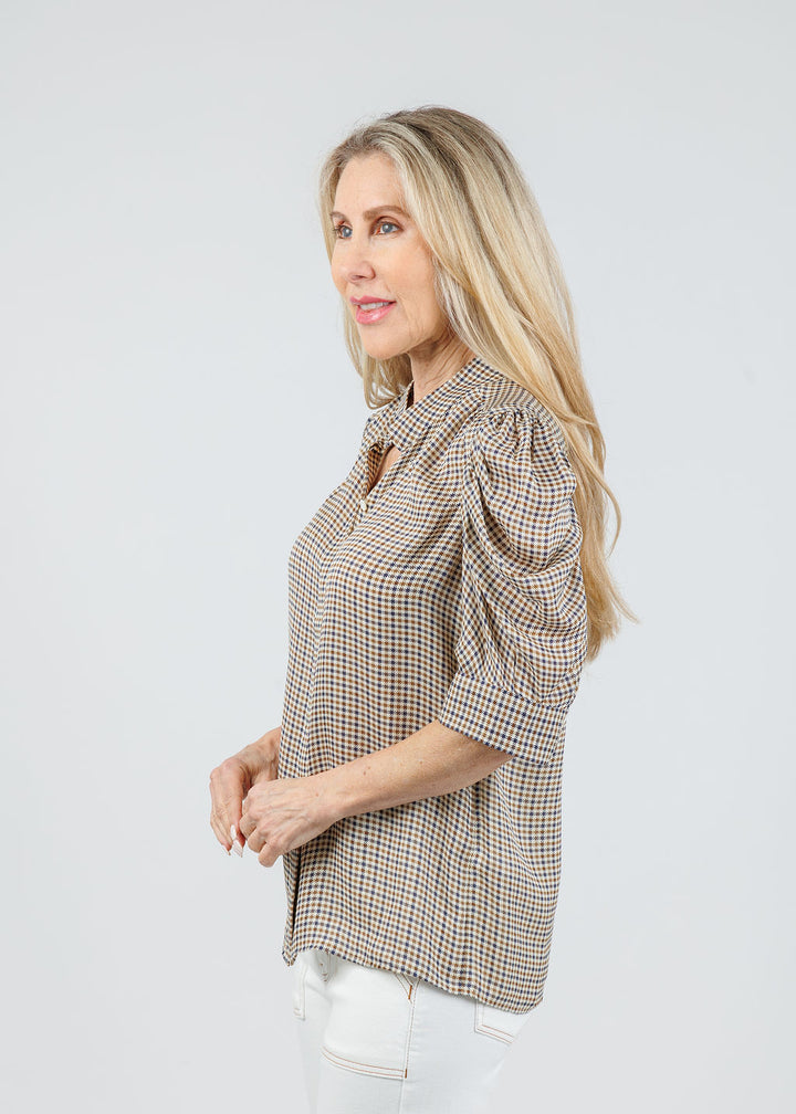 Gillian Silk Top - Houndstooth Multi