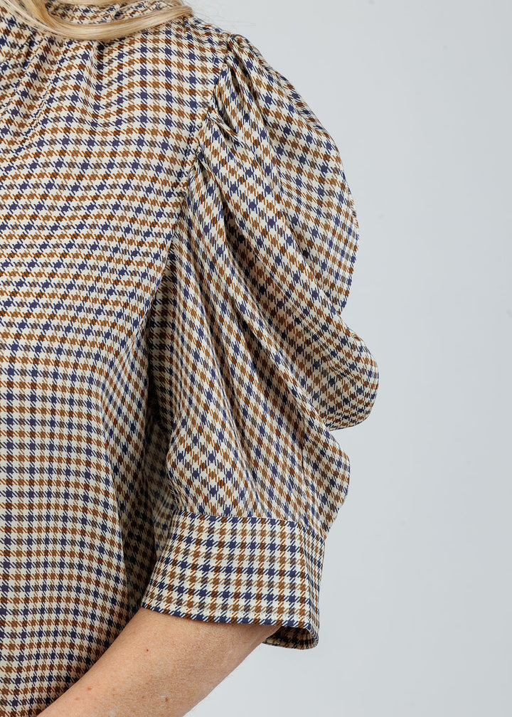 Gillian Silk Top - Houndstooth Multi