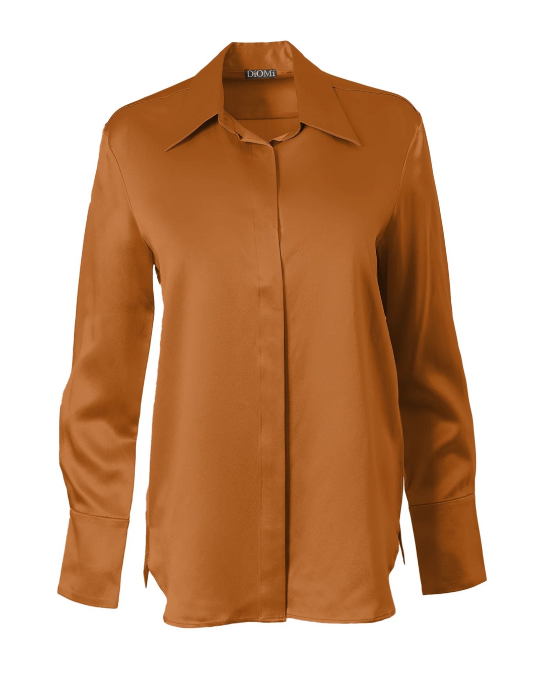 Diomi Full Cut Sateen Button Down Blouse in Copper available at Barbara Katz