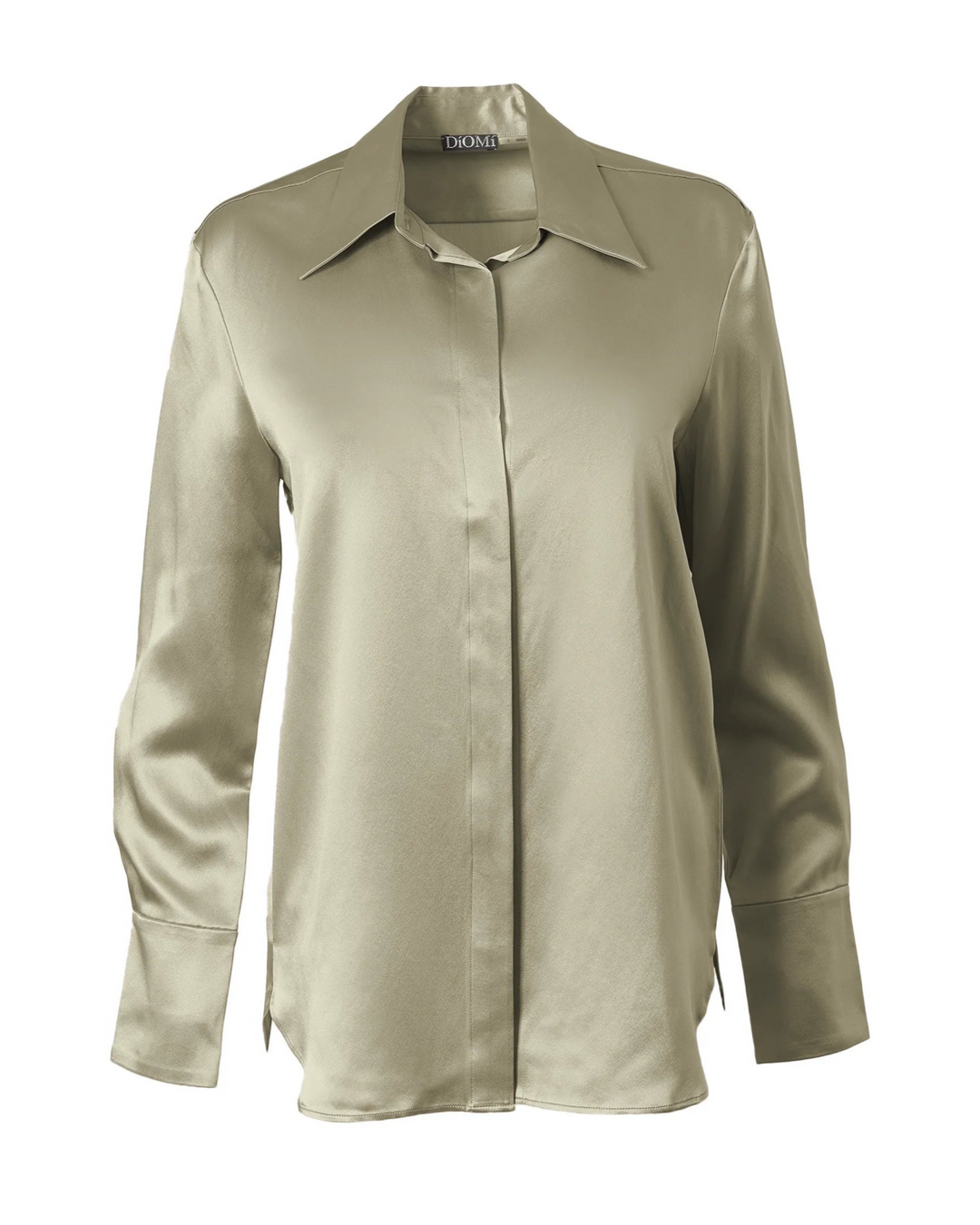 Diomi Full Cut Sateen Button Down Blouse in Cream available at Barbara Katz