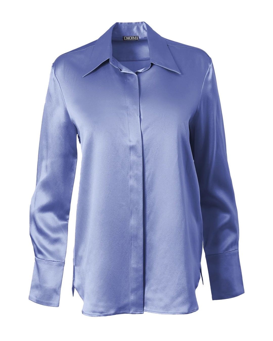 Diomi Full Cut Sateen Button Down Blouse in Lolite Blue available at Barbara Katz