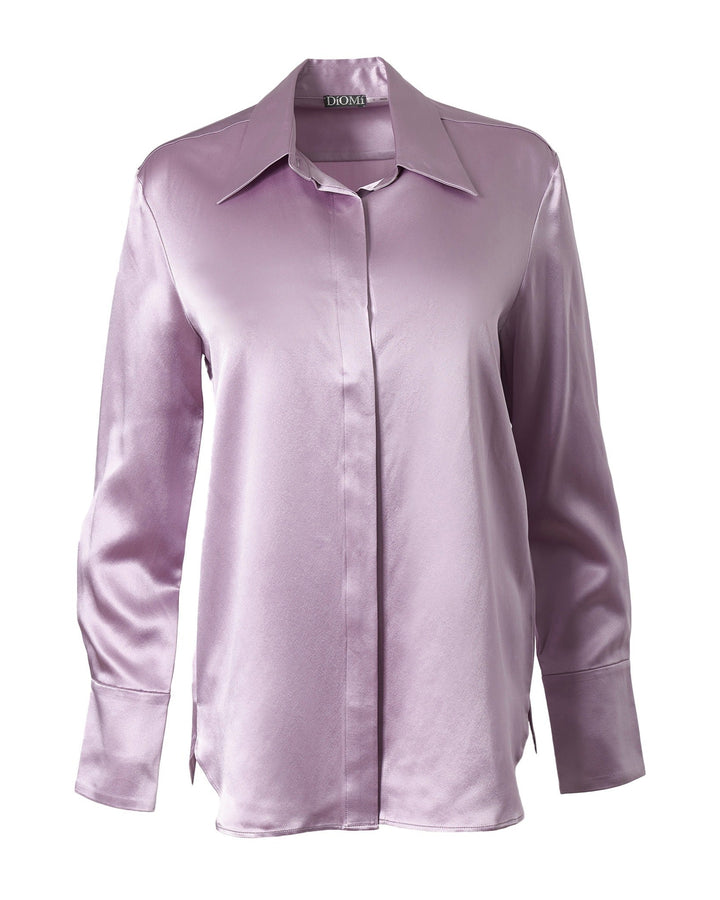 Diomi Full Cut Sateen Button Down Blouse in Princess Pink available at Barbara Katz